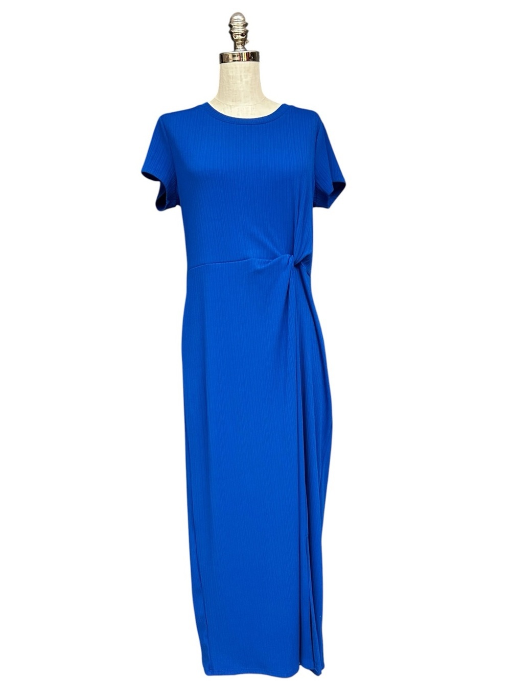 Liz Claiborne Blue Ribbed Knot Front Midi Dress Medium
